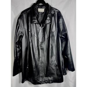 Woman Within Black Leather Zip-Up Jacket